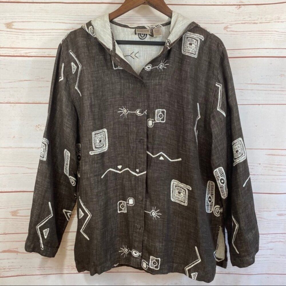 Chico’s Button Down 100% Linen Hoodie